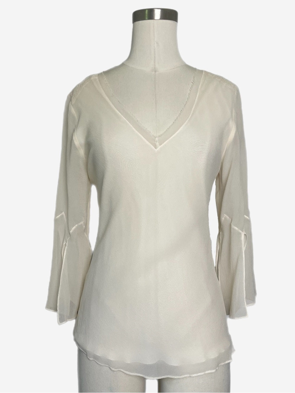 Vintage Y2K Vivienne Tam Ivory silk split bell sleeves v-neck blouse designer S